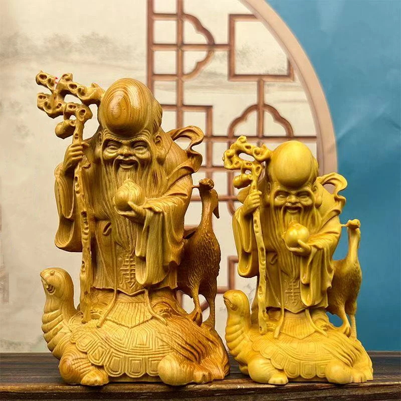 Longevity Health & Wellness Hotel - Cypress Wood God of Longevity Statue,